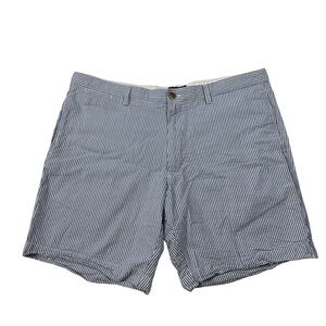 Chaps Seersucker Blue White Stripe Flat Front Chino Shorts Sz 38x10 100% Cotton